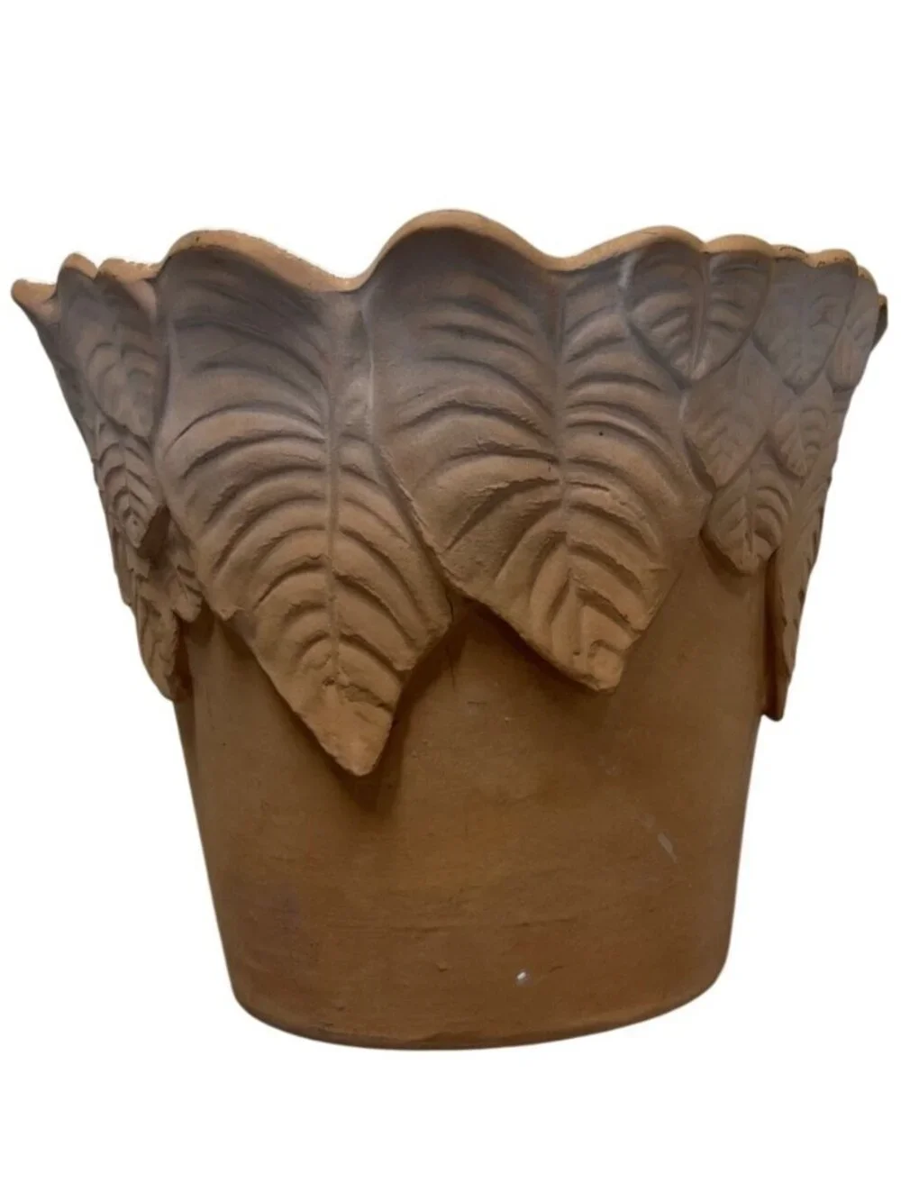 Vtg Terracotta Leaf Rim Planter Cachepot Planter White Glaze Interior Italy